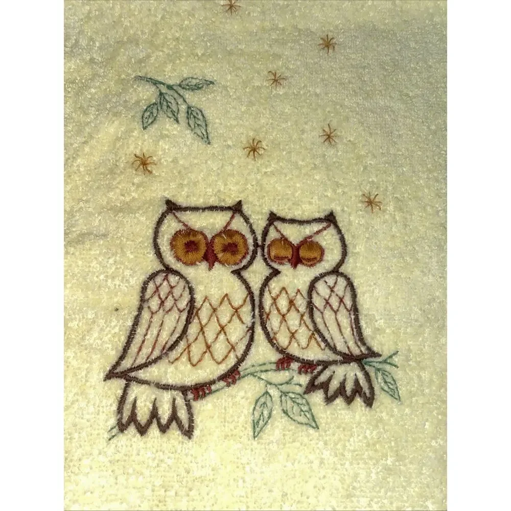 Vintage Cannon 4 Pc Yellow Towel Set Bath Hand Washcloth USA Owls Embroidered